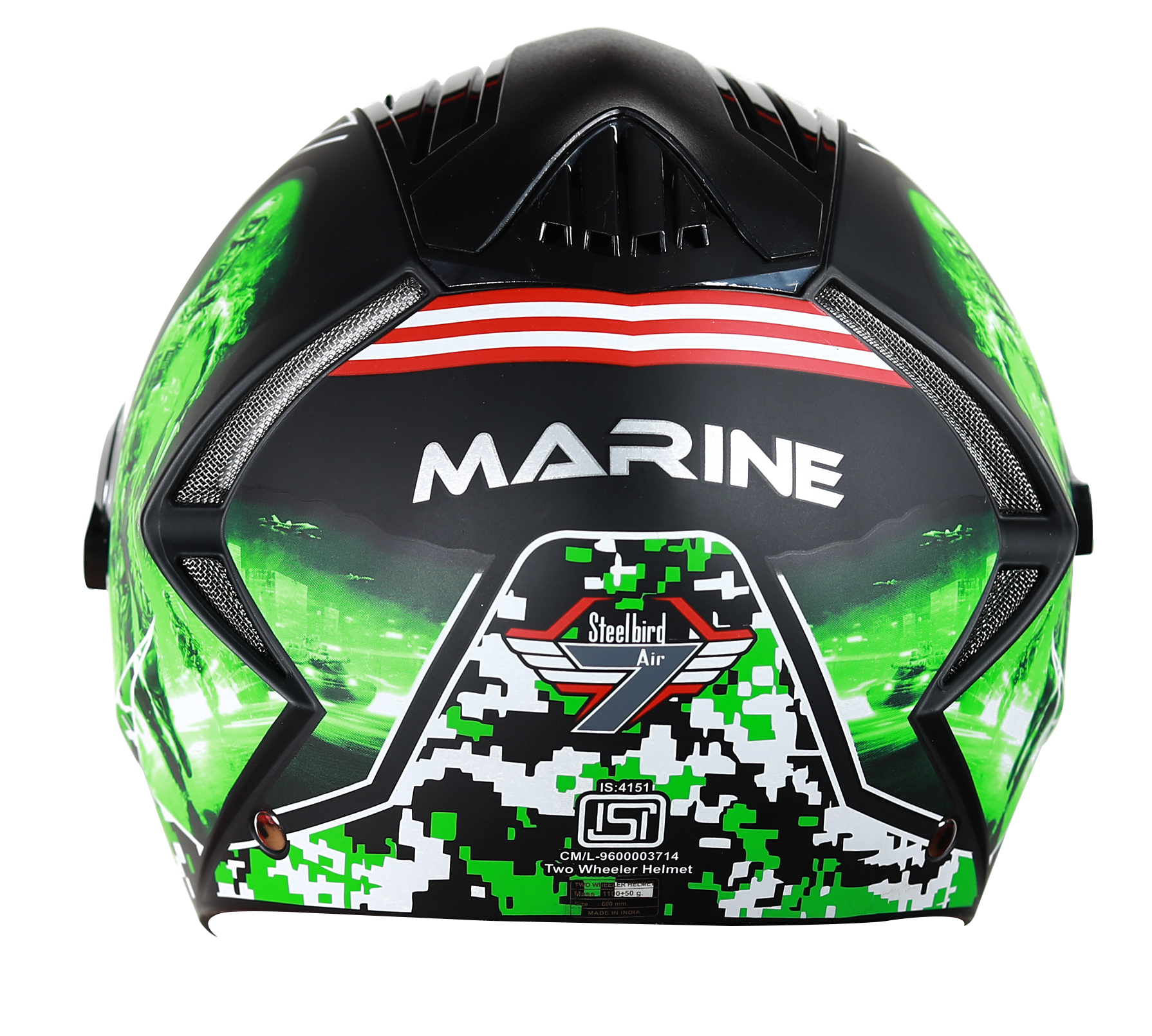 SBA-2 Marine Mat Black With Green ( Fitted With Clear Visor  Extra Rainbow Chrome Visor Free)